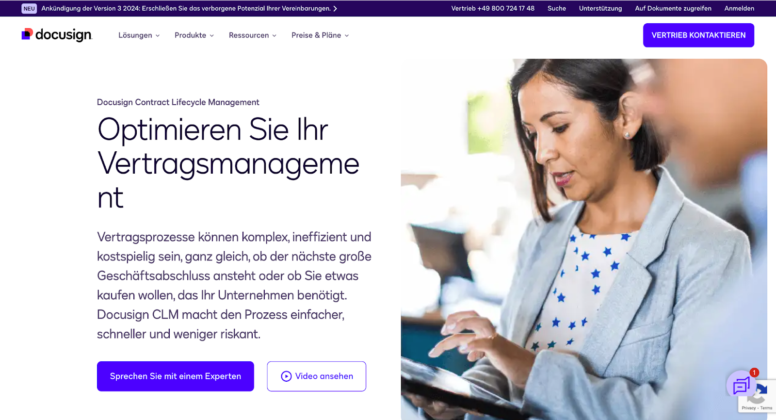 User interface of the DocuSign CLM contract management solution